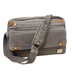 Travelon Anti Theft Messenger Bag Pewter Canvas Crossbody Laptop Bag